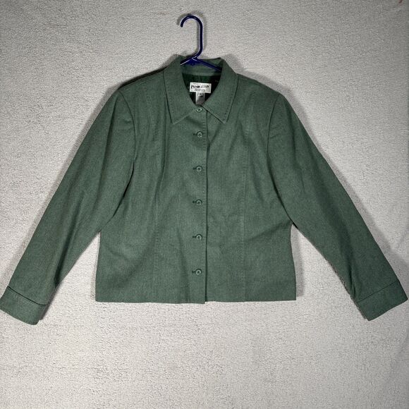 VNTG Pendleton Structured Jacket Women Size 12 Full Button Green Virgin Wool USA - Picture 2 of 14